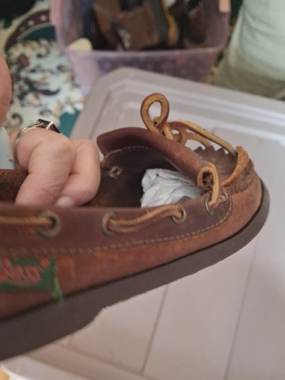 Bass Men’s Brown Leather Boat Shoe with Lace Detail